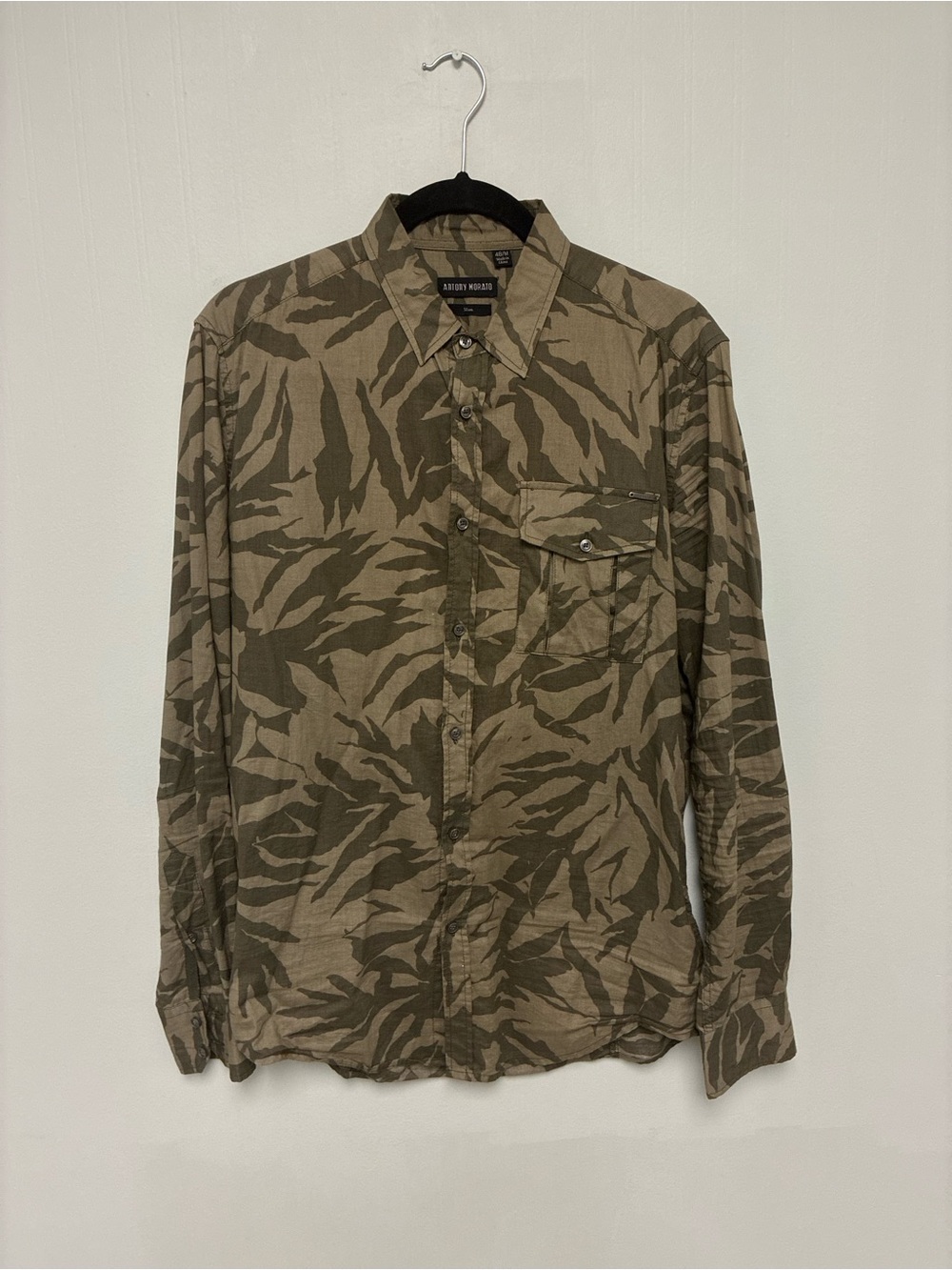 Antony Morato men's slim fit shirt with grey camo leaf print, size M #menswear #